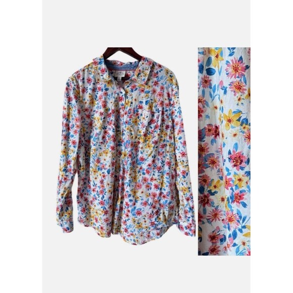 St John’s Bay Button Up Shirt Floral Print 100% Cotton Lightweight Sz XXL - Picture 5 of 10